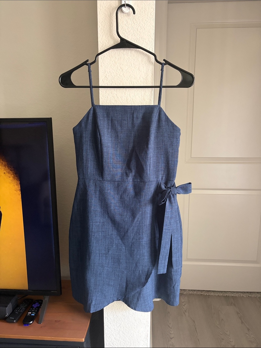 Altar'd State Blue Chambray Tie-Waist Midi Dress